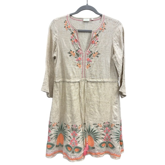 Spartina 449 Dresses & Skirts - Spartina 449 Floral Embroidered Linen Pineapple Tunic Dress - Pink Tassels